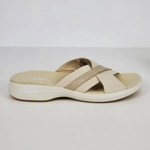 Easy Spirit Squint Beige Tan Fabric Leather Upper Slip On Sandal Size 6 1/2M - Picture 2 of 14